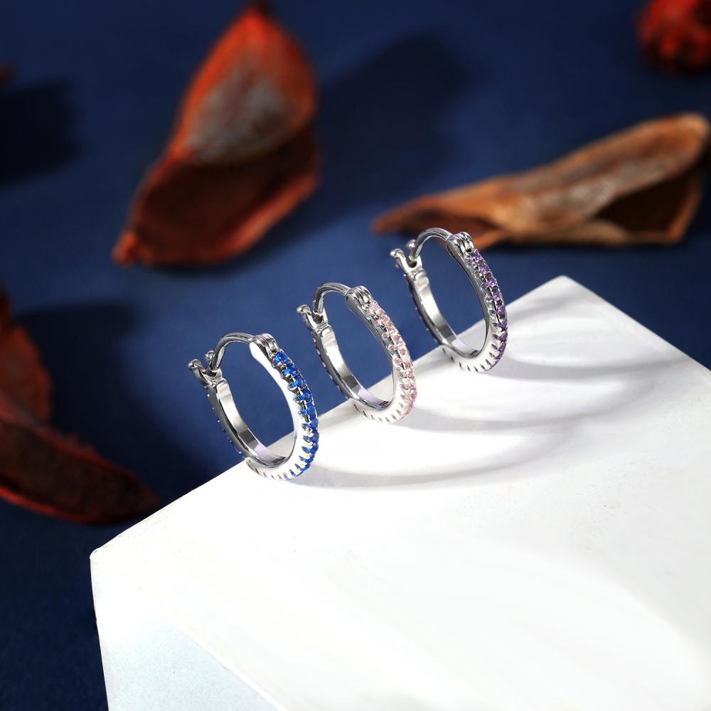 1pasang925 Sterling Silver Kupu-Kupu Hoop Earrings Kristal Anting Bulat Segitiga Lingkaran Anting Tulang Rawan Lobe Piercing