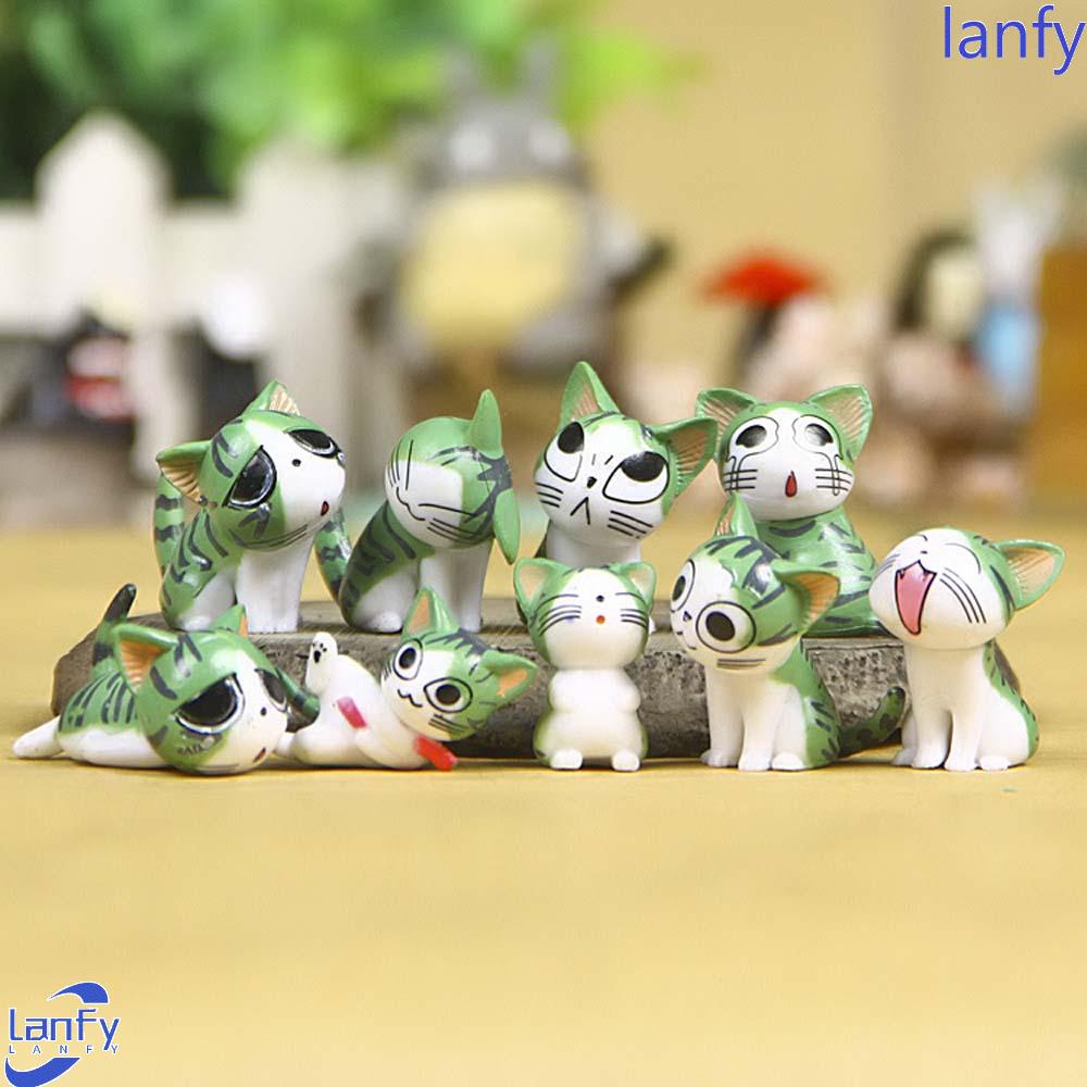 Lanfy Keju Model Kucing Lucu 9 Pcs Patung Miniatur Ornamen DIY Kerajinan Peri Taman Bayi Menemani Mainan