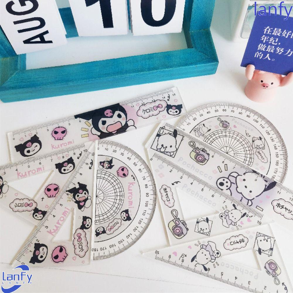 Lanfy Penggaris Segitiga Lurus Busur Derajat Set Kawaii Multifungsi Kantor Sekolah Lucu Pochacco Dividing Ruler