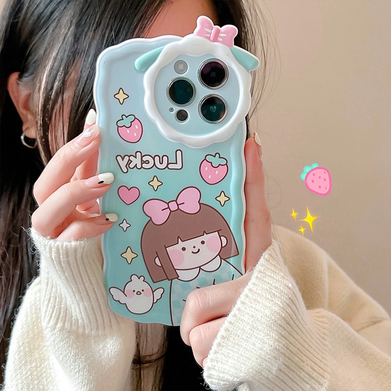 【Lamb Style】Strawberry Lucky Girl Soft TPU Case HP iP iPhone 11 12 13 14 Pro Max 7 8 + Plus SE 2020 X XS XR Max Woman FTD Casing Apple