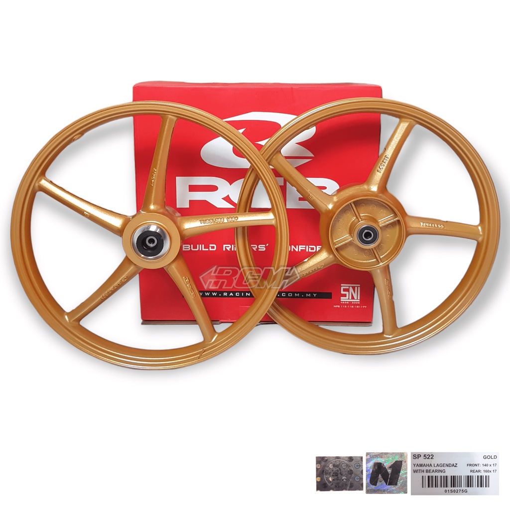 VELG VELK VELEK VELEG PELK PELEK PELEG RACING GOLD EMAS SP522 522 SDH DEPAN BLKNG 140 DAN 160 17X160 17X140 RING 17 YAMAHA JUP JUPITER Z VEGA ZR VEGA R NEW ORI ORIGINAL RCBB RACINGBOY RACING BOY ASLI