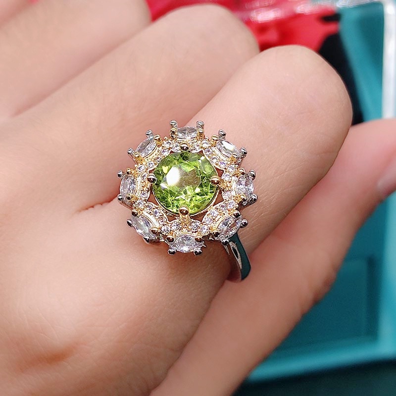 Goldkingdom Aksesoris Perhiasan Fashion Ready Stock Warna Alami Harta Set 2karat Alami Olivine Cincin Kalung Liontin