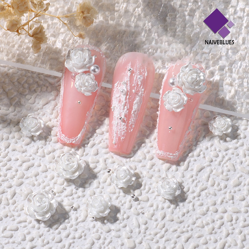 [naiveblues] 50pcs/set Hiasan Kuku Bentuk Bunga Tahan Lama 3D Resin Camelia Aurora Stones Art
