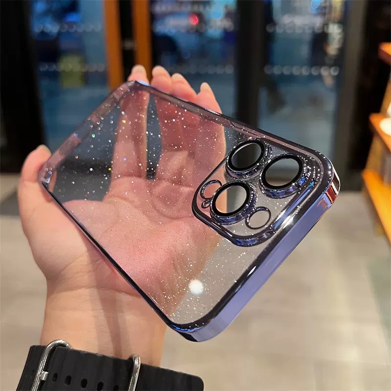 Casing Kedip Mewah iPhone 14 Pro Max14 Plus case Iphone12 13 Pro Max case Camera protection Lensa Pelindung shock PC Bening hard Belakang