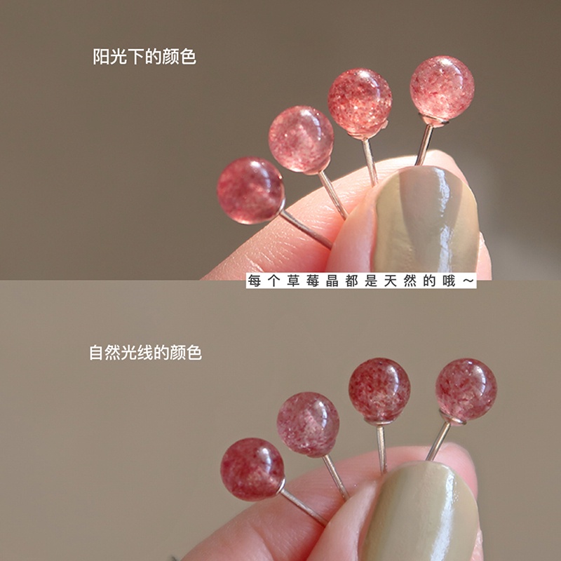 S925 Perak Kristal Strawberry Telinga Studs Temperamen Perempuan Korea Sederhana Merah Muda Kristal Telinga Perhiasan Hadiah