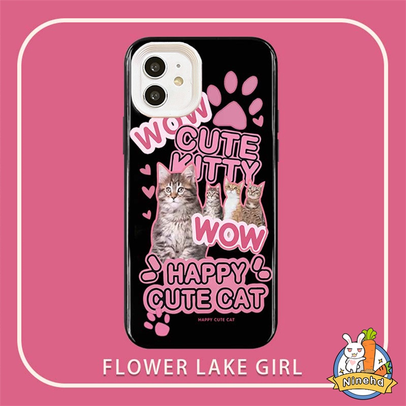 IPHONE Casing 3in1 Kompatibel Untuk Iphone14 13 12 11 Pro Max X Xr Xs Max 8 7 6 6s Plus SE 3 In 1 Soft Casing Rose Pink Cute Kitty Phone Case Perlindungan Shockproof Silikon Soft Cover