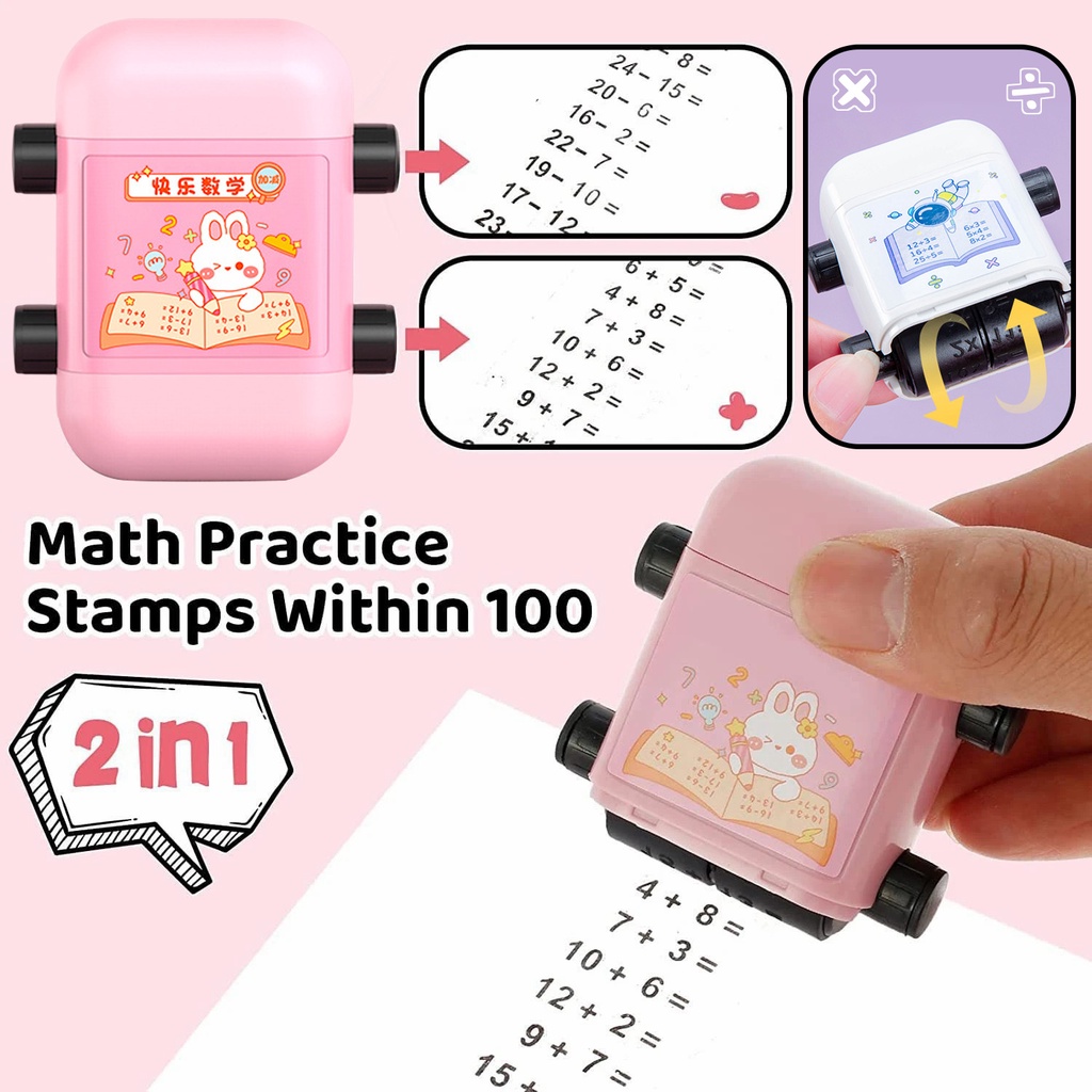 2in1 Math Roller Stamp Penambahan Pengurangan Perkalian Pembagian No-Repeat Math Practice Tool Number Rolling Seal Perlengkapan Siswa Sekolah Sd Mainan Edukasi Anak