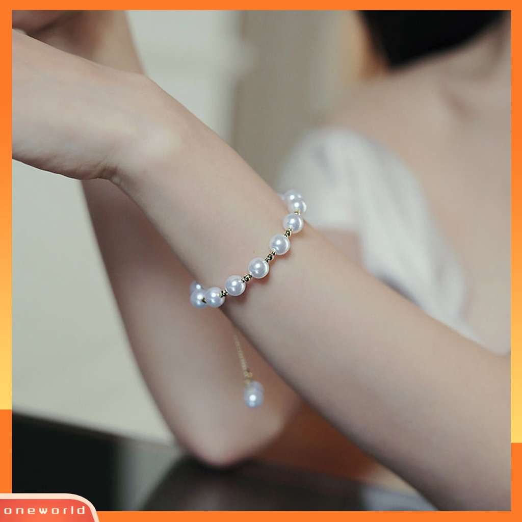 [EONE] Wanita Gelang Manik-Manik Temperamen Geometris Electroplating Adjustable Hias Hadiah Ulang Tahun Gadis Mutiara Imitasi Cuff Bracelet Fashion Perhiasan Untuk Putri