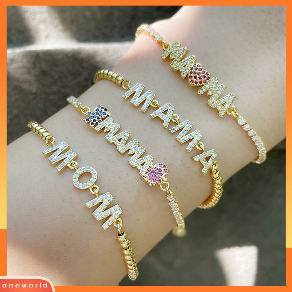 [EONE] Liontin Gelang Adjustable Cubic Zirconia Personalized Electroplating Letter Decor Hias Pengerjaan Halus MAMA Liontin Rantai Gelang Hadiah Ulang Tahun