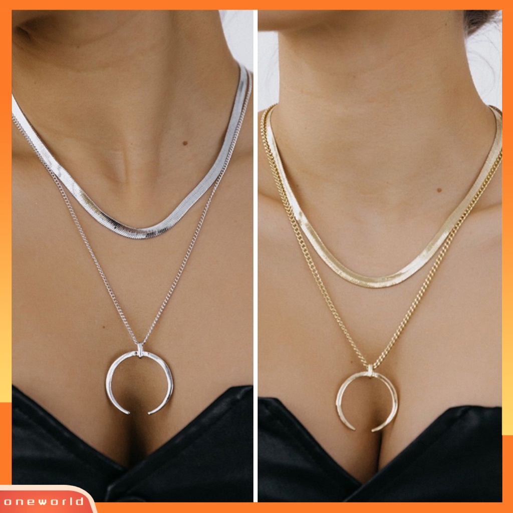 [EONE] Wanita Kalung Sabit Liontin Double Layer Keren Bergaya Snack Rantai Adjustable Alloy Kalung Aksesori Fashion