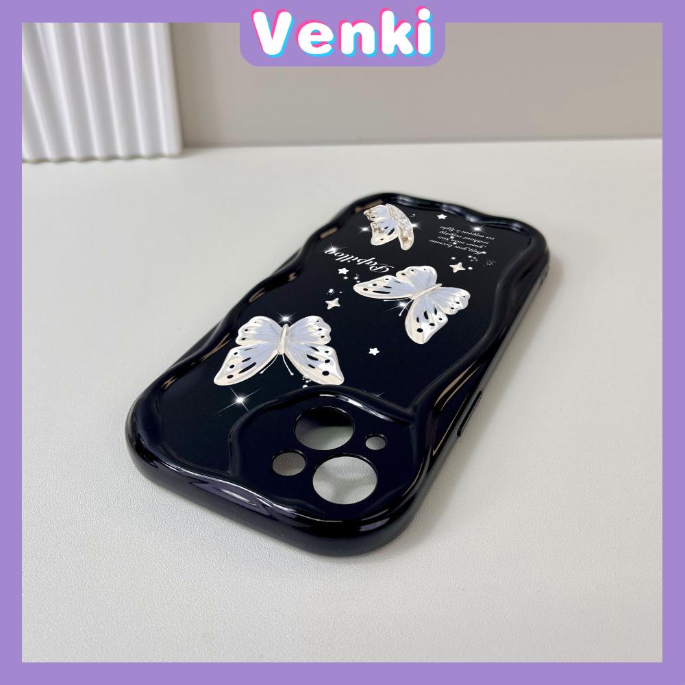 VENKI - For iPhone 11 iPhone Case 3D Curved Edge Wave Glossy Black TPU Airbag Shockproof Camera Cover Butterfly Compatible with iPhone 14 13 Pro max 12 Pro Max xr xs max 7 8Plus