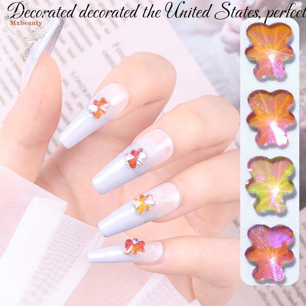 Mxbeauty Aurora Nail Art Rhinestones Wanita Jepang Cinta Hati Berbentuk Tidak Teratur Segitiga Hiasan Kuku 3D Perhiasan Kuku