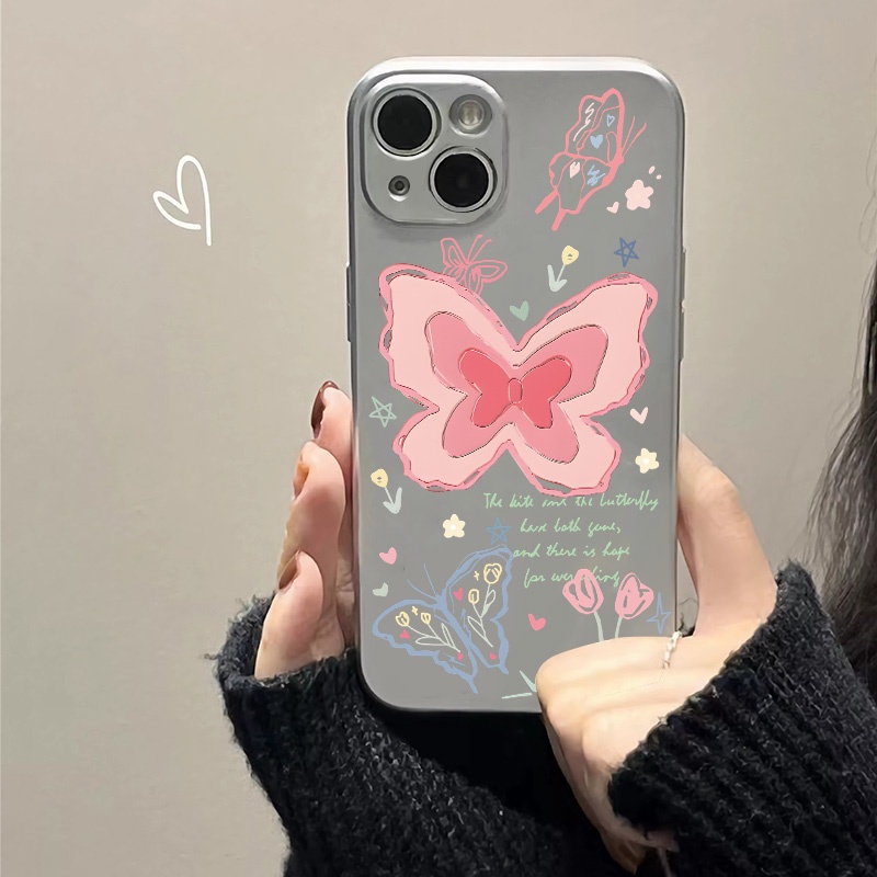 Butterfly Soft Phone Case Kompatibel Untuk IPhone Casing11 14 13 12 Pro Max XS XR X8 7 6S Plus Mini Electroplate TPU Silikon Shockproof Cover