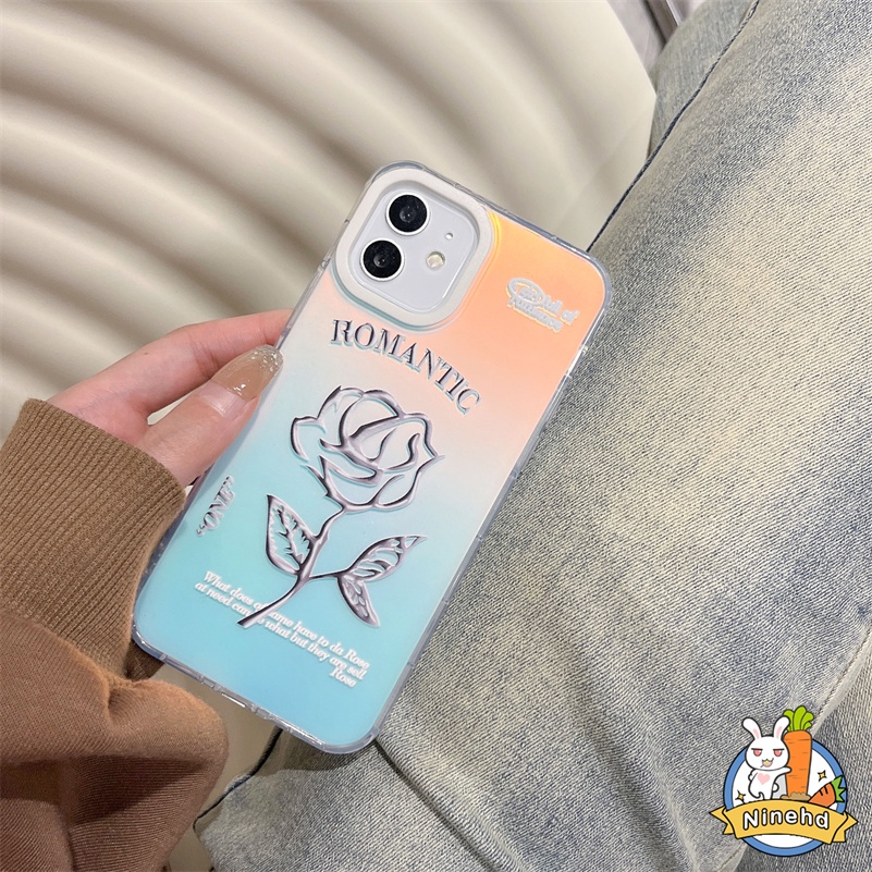 Casing iPhone Rasa Metalik Canggih Kompatibel Untuk Iphone14 13 12 11 Pro Max X Xr Xs Max8 7 Plus SE 2020 Laser Pelindung Layar Penuh Mawar Soft Case Bening Silikon Cover Pelindung