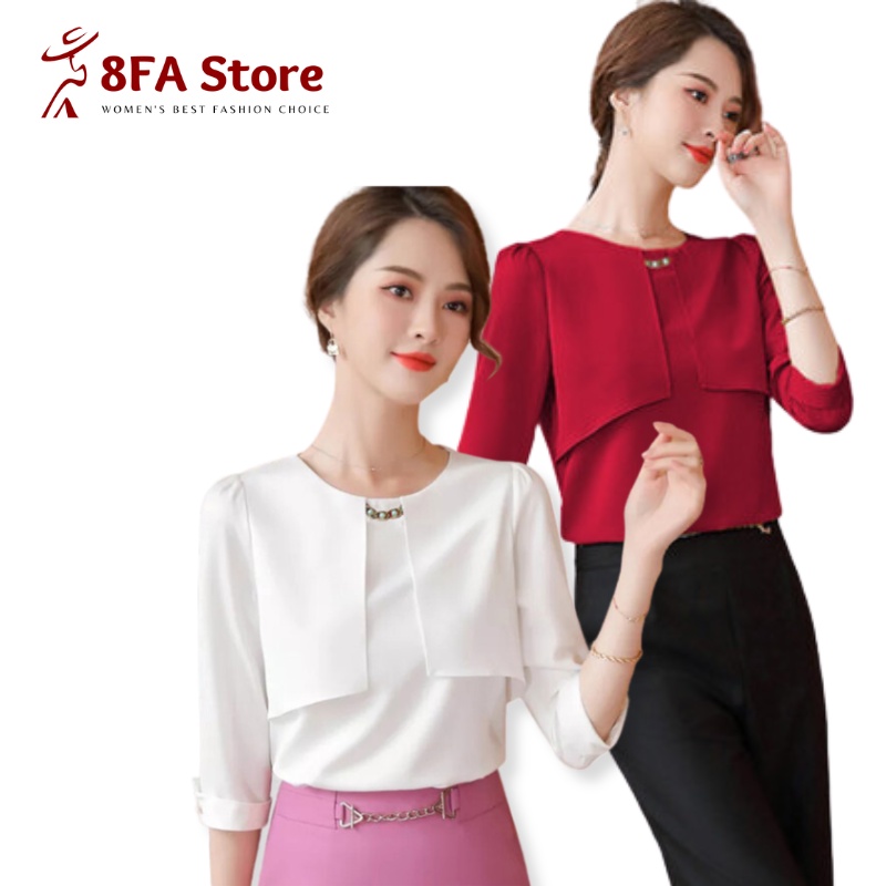 Blouse Wanita Atasan Kerja Kantor Blus Putih Wanita Model Kalung Lengan Panjang Korea Kekinian All S