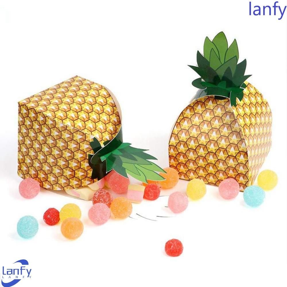 Lanfy Pineapple Favor Boxes Beach 50Pcs 3D Hawaii Tropical Perlengkapan Pesta