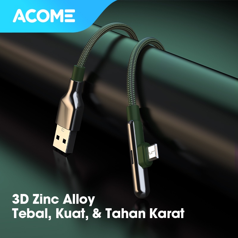 ACOME Gaming Cable Data Fast Charging Kabel Data Micro USB, Type C, Lightning QC3.0 2.4 A Garansi 1 Thn Seri AW