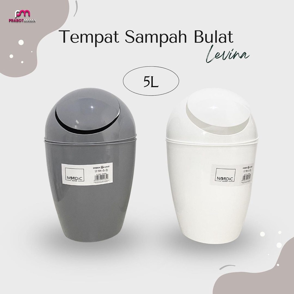 Tempat Sampah Tutup Bulat Putih Abu Levina / Wadah Sampah Bulat Tutup Goyang Aesthetic