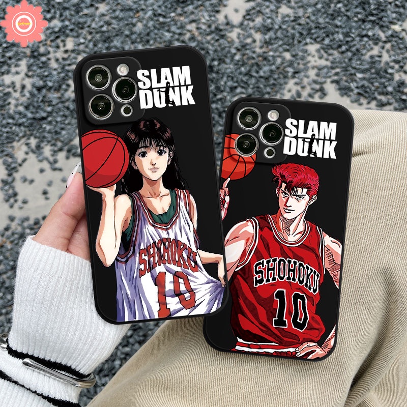 IPHONE Couple Anime Slam Dunk Phone Case Kompatibel Untuk Iphone11Xr 12 13 14 Pro Max7 6S 86 Plus X XS Max SE 2020 Kartun Lucu Sakuragi Hanamichi Haruko Akagi Lembut Penutup Tepi Lurus