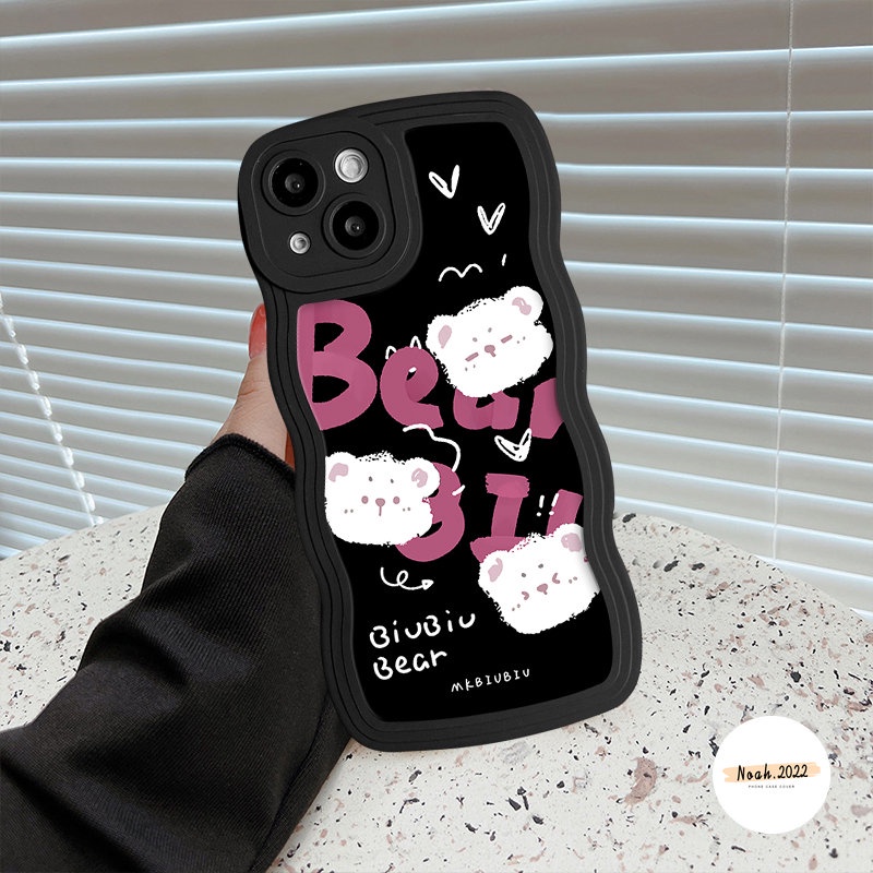 Case Untuk Oppo A17 A16 A55 A5s A17K A57 A15 A12 A5s A54 A5 A78 A3s A53 A7 A74 A1k A16K A9 A95 A16s Reno 8T 7Z 6 A76 A77s A96 A77 Wavy Edge Cute Ghost Monster Kartun Beruang Lembut Sarung