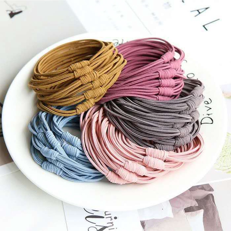 10pcs Ikat Rambut Gadis Warna Murni Sederhana Aksesoris Rambut Wanita Karet Rambut Elastis Ponytail Holder Karet Gelang