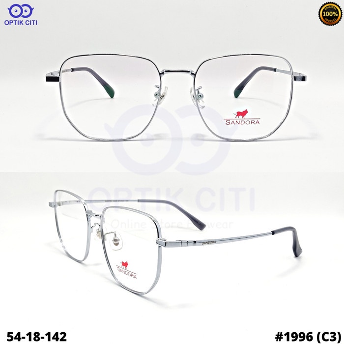 Frame Kacamata Pria Wanita Titanium Sandora 1996 Silver Original