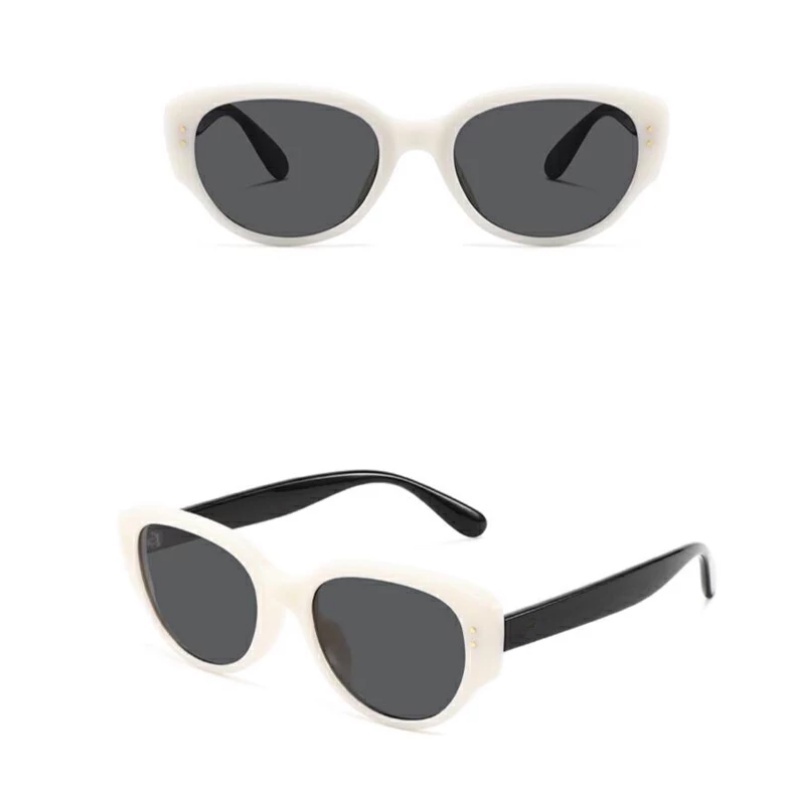 Roselife Trendy Jackson Wang Shades Mix White Black UV400 Protect Cat Eye Sunglasses Untuk Wanita Pria Unisex Aesthetic Shades Retro Kacamata Anti Radiasi Outdoor Vcation Driving E