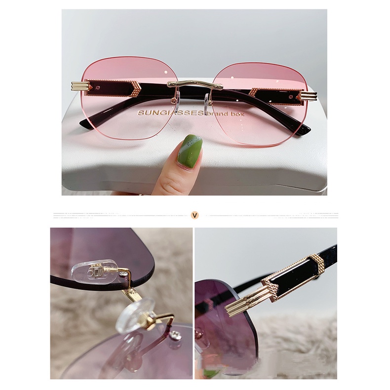 Fashion Kacamata Perlindungan UV Kecil Frameless Cut-Edge Wanita Pria