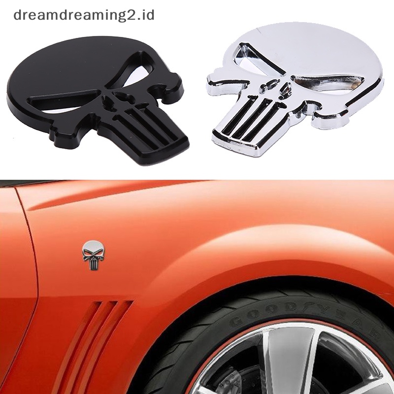 (drea) 3d Metal Skull Head Stiker Mobil Keren Emblem Sticker Aksesoris Styling Mobil//