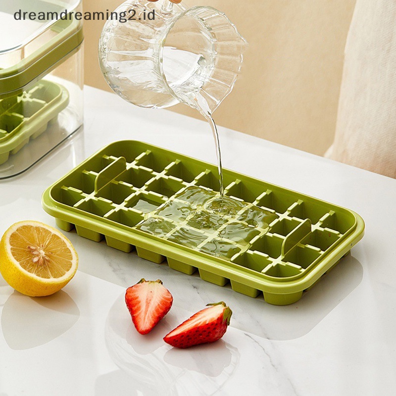 (drea) 1pc Cetakan Es Tipe Tekan Satu Tombol Kotak Plastik Ice Cube Maker Ice Tray Mold//