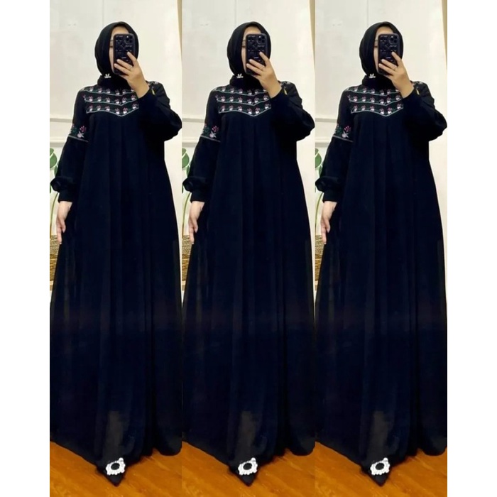 Baju Gamis Full Puring Mix Bordir Mewah, Gamis Maxy Wanita  - Mint, M