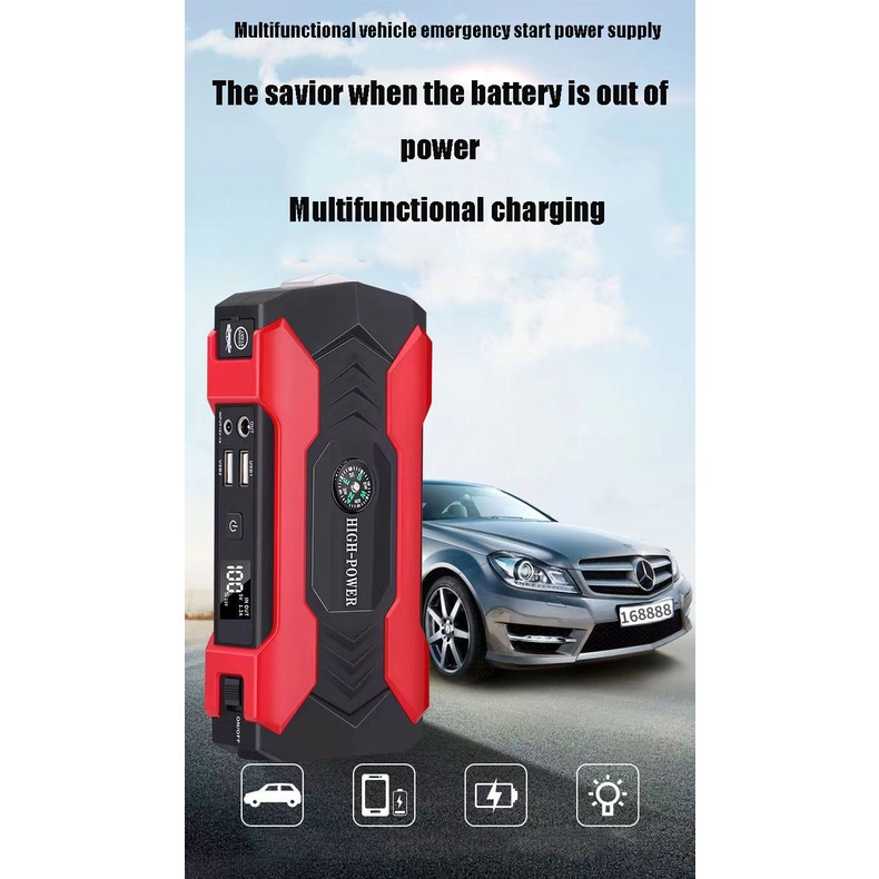 (ada stok, dikirim dari jakarta)40000mah Jumper aki mobil dan pompa ban power bank charger aki mobil - portable mobil battery charger 600A/12V charger isi baterai accu daya cas energy power supply jump starter (dengan pompa udara mobil)