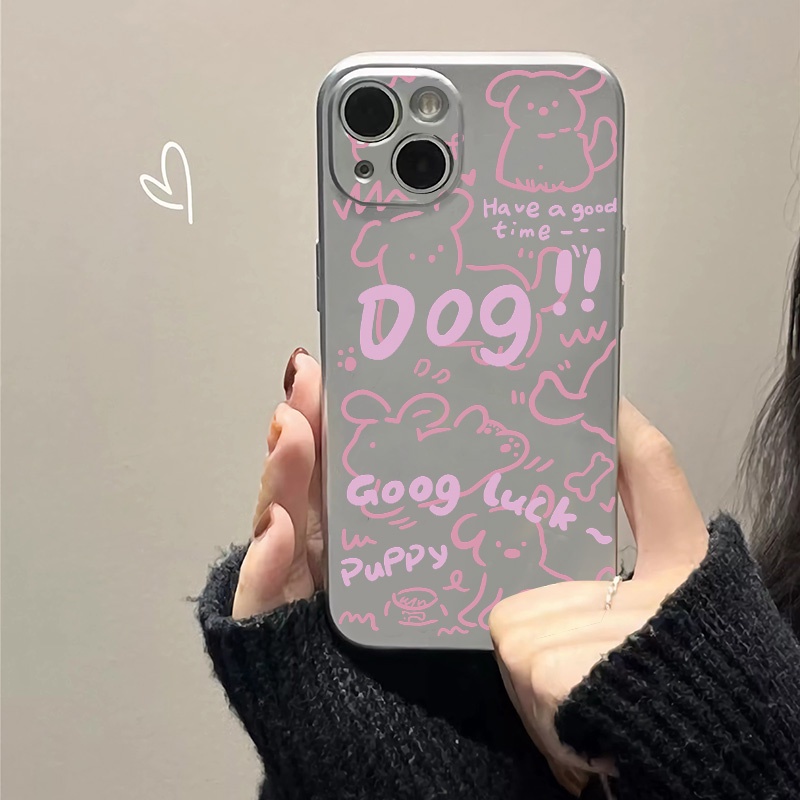 IPHONE Soft Case Kelinci Anjing Lucu Kompatibel Untuk Casing Ponsel Iphone11 14 13 12 Pro XS Max XR X8 +7 6S Plus Mini Electroplate TPU Silikon Shockproof Cover