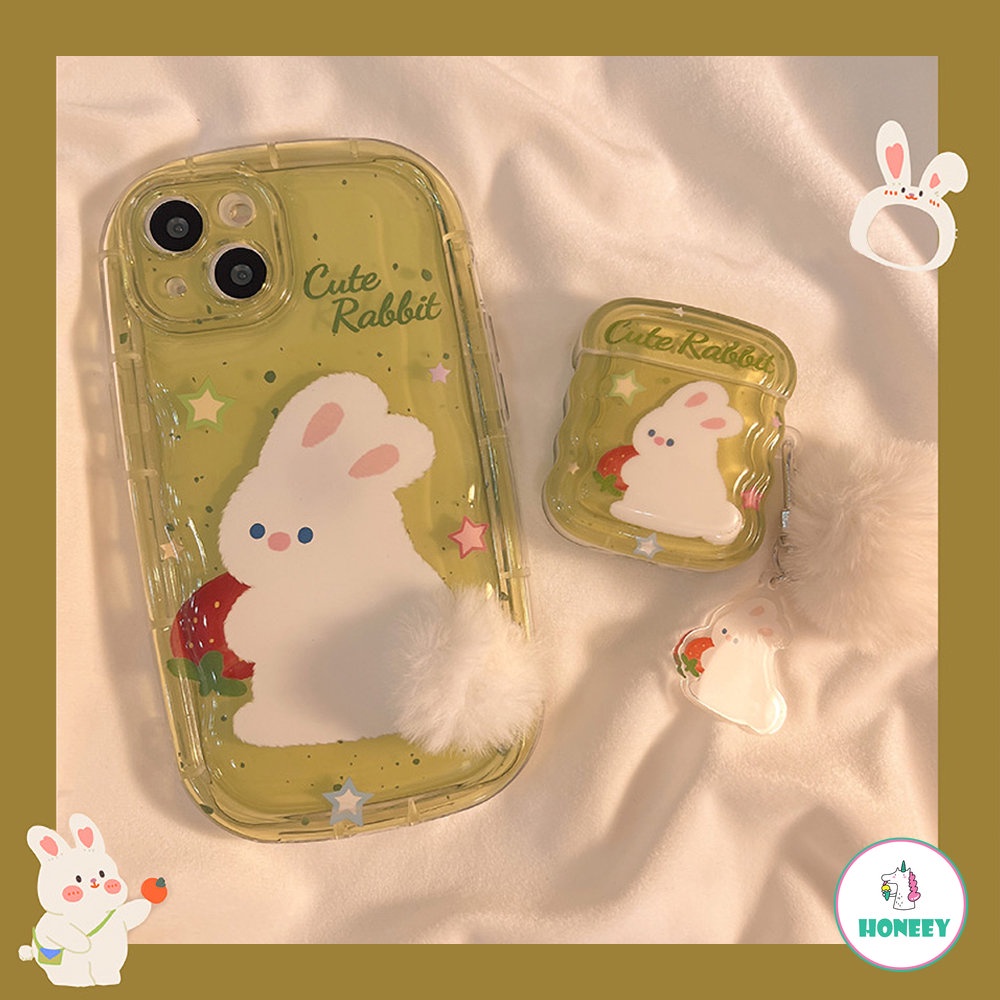 Casing Ponsel Ekor Kelinci Berbulu Hijau Yang Indah Lucu Untuk iPhone 14 Pro 13 12 11 Pro Max Cover Untuk Airpods 1 2 Pro 3wanita Soft Cases