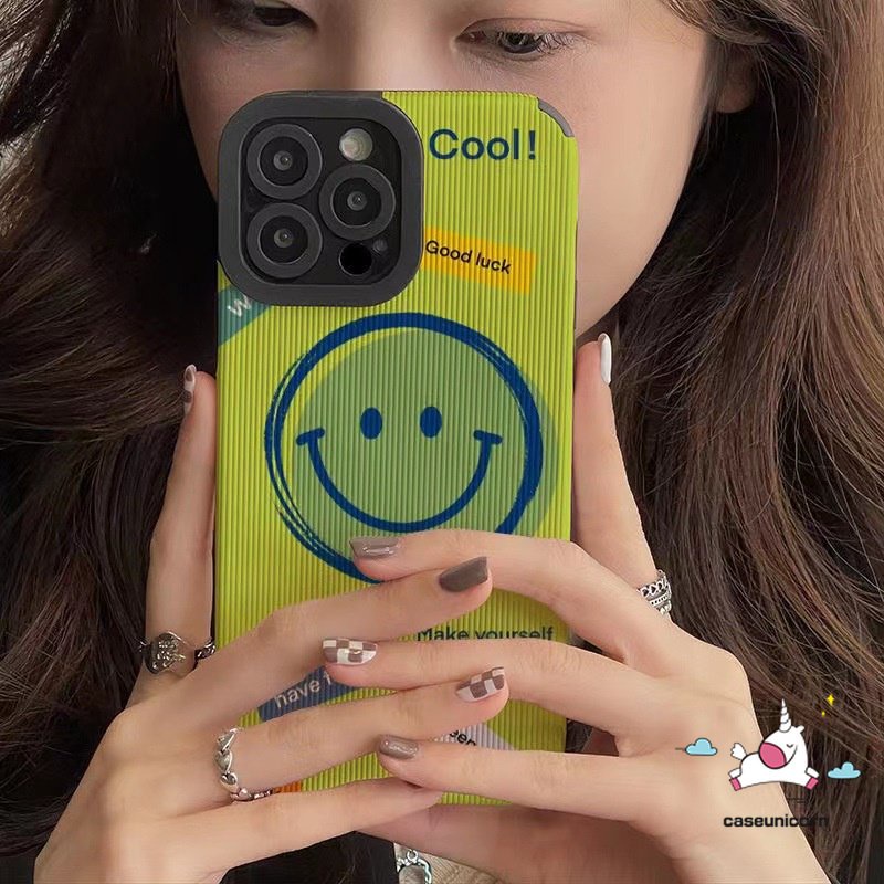 IPHONE Casing Kompatibel Untuk Iphone11 14 12 13 Pro MAX XR 7Plus 8Plus 7 8 Plus X XS MAX Kartun Lucu Smiley Face Binatang Lucu Beruang Tekstur Kulit Mewah Silicon Lembut Shockproof Case