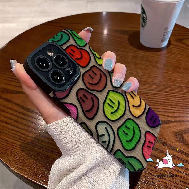 IPHONE Casing Kompatibel Untuk Iphone11 14 12 13 Pro MAX XR 7Plus 8Plus 7 8 Plus X XS MAX Kartun Lucu Smiley Face Binatang Lucu Beruang Tekstur Kulit Mewah Silicon Lembut Shockproof Case