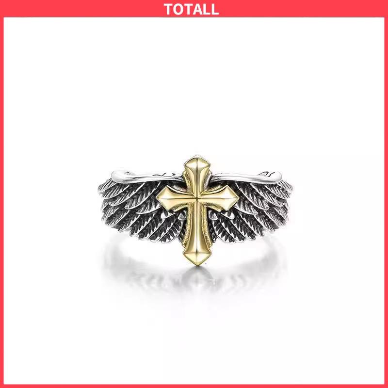 COD Cincin Pria Vintage Wings Cross Grafiti Surat Terbuka Cincin Pribadi-Totall