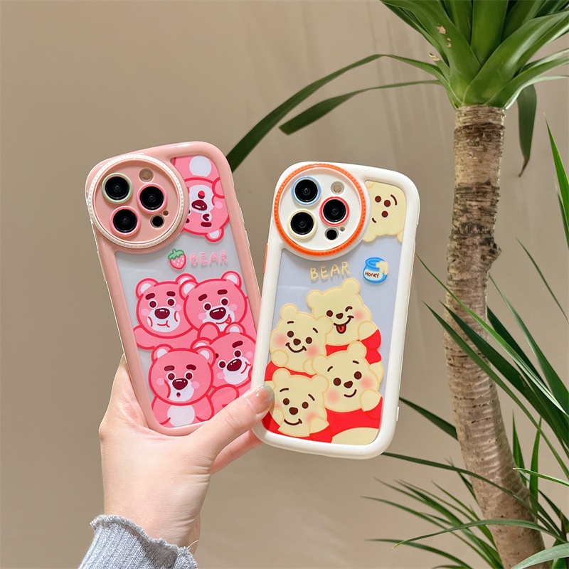 IPHONE Casing Ponsel Kartun Beruang Strawberry Cocok Untuk Iphone14 11 13 12 Pro Max All Inclusive Kontras Vinnie Bear Case Silikon Kartun