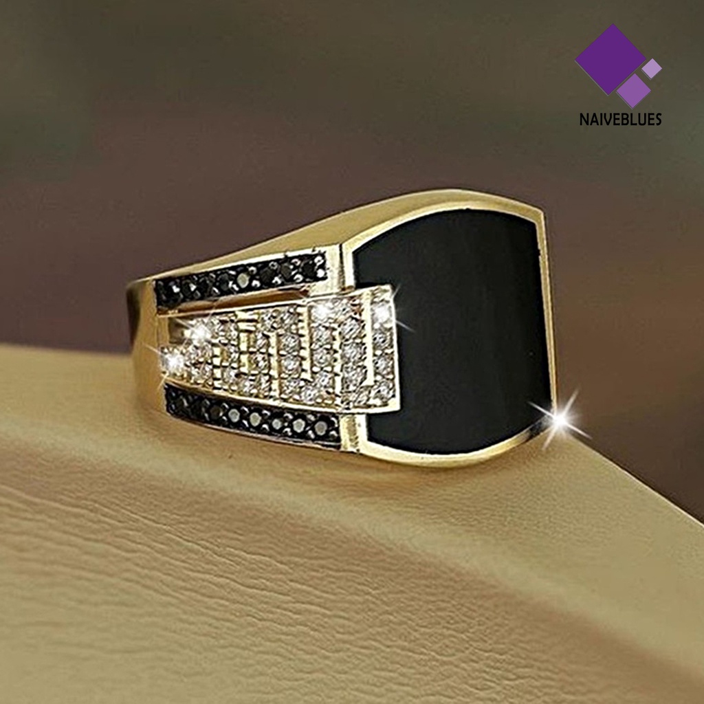 &lt; Naiveblues &gt; Cincin Paduan Berlian Hitam Perhiasan Hadiah Alloy Natural Gemstone Ring Untuk