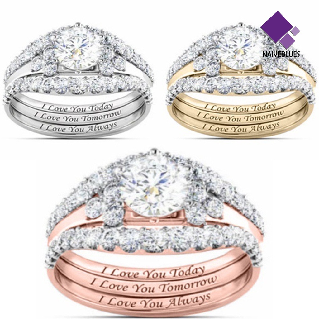 &lt; Naiveblues &gt; 1set Cincin Wanita Electroplate Berkilau Alloy Halus Ladies Ring Untuk