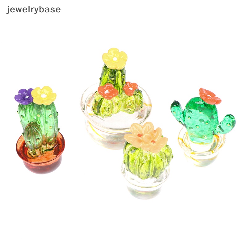 [jewelrybase] Ornamen Patung Kaktus Kaca Mini Decor Lucu Miniatur Desktop Craft Butik