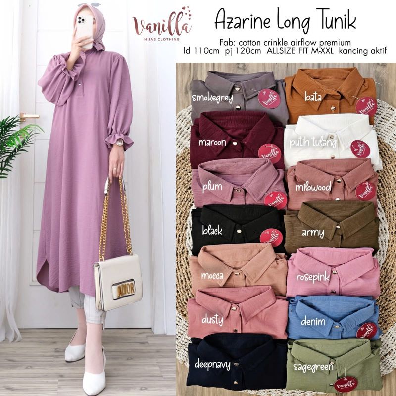 AZARINA Long Tunik ORI VANILLA | Crinkle Airflow