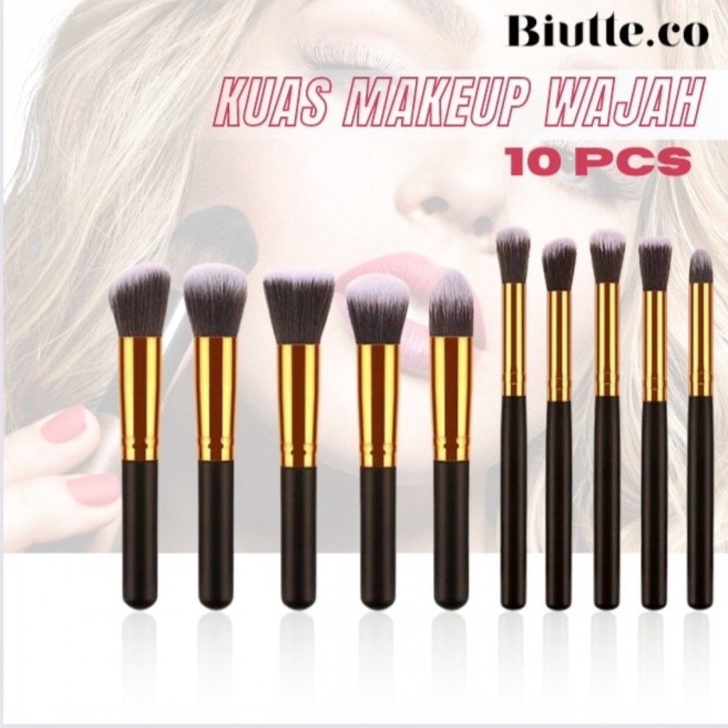 Biutte.co kuas make up wajah 10 PCS 1 set lengkap