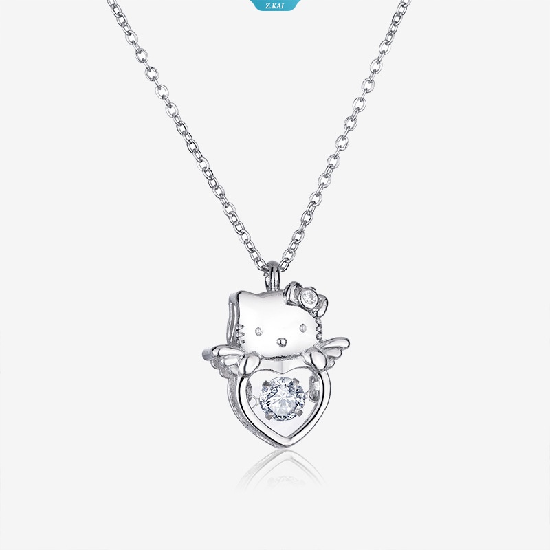 Sanrio Hello Kitty Baru Lucu Malaikat KT Kucing Pintar Liontin Kalung Wanita Serbaguna Desain Rasa Tulang Selangka Rantai Hadiah Wanita [ZK]