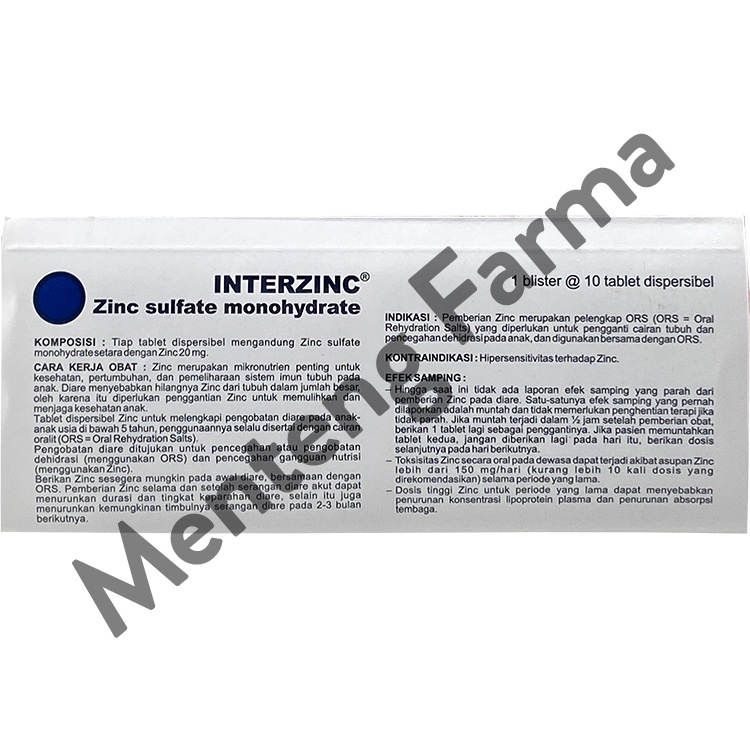 Interzinc 20 mg 10 Tablet - Obat Diare Anak