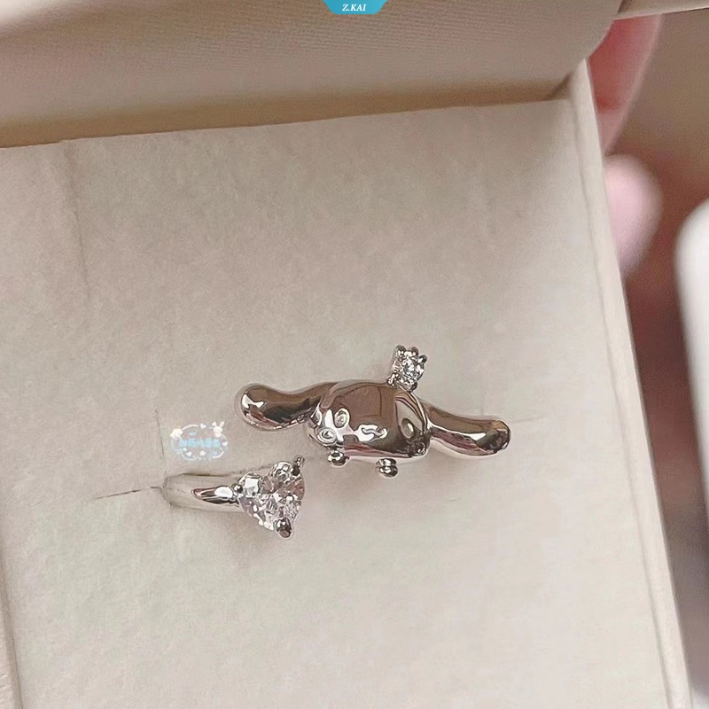 Sanrio Kawaii Cinnamoroll Cincin Pasangan Perhiasan Hadiah Pesta Trendi Cincin Ins Siswa Perempuan Manis Cincin Mulut Terbuka Ornamen Anniversary Pecinta Romantis [ZK]