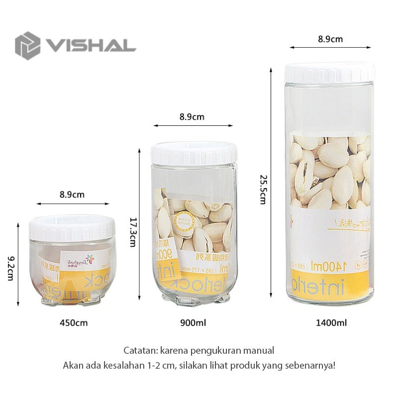 VISHAL  4 IN 1 TOPLES KACA SET CANISTER - TOPLES SATUAN / SEAL SNACK JAR / TOPLES