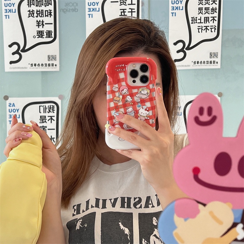 IPHONE Kartun Lucu Hello Kitty 3D Ice Cream Case Kompatibel Untuk Iphone14 11 12 13 Pro Max7 8 Plus XR X XS Max SE 2020 7Plus 8Plus INS Korea Aesthetic Lembut Silicon Penutup Belakang