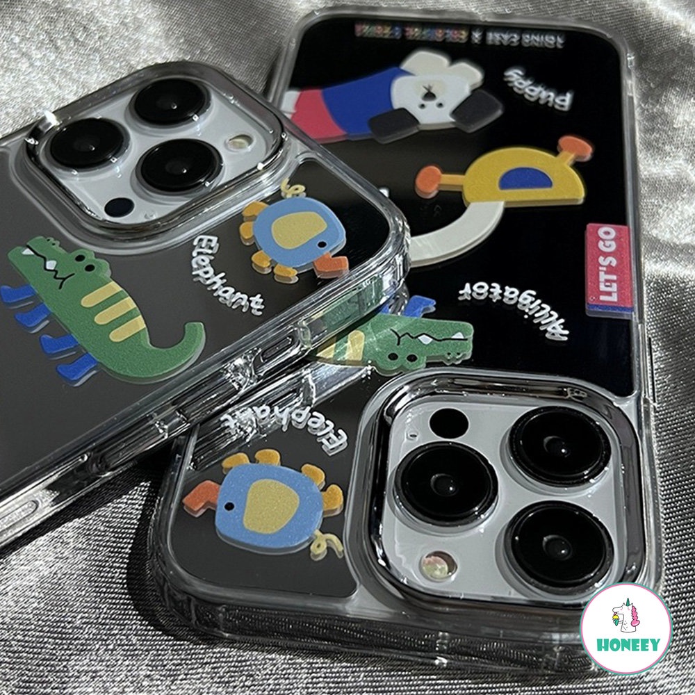 IPHONE Casing Kartun Hewan Yang Menyenangkan Untuk Iphone12 13 14 11 Pro Max Gajah Buaya Bebek Puppy Cermin Shockproof Penutup Belakang