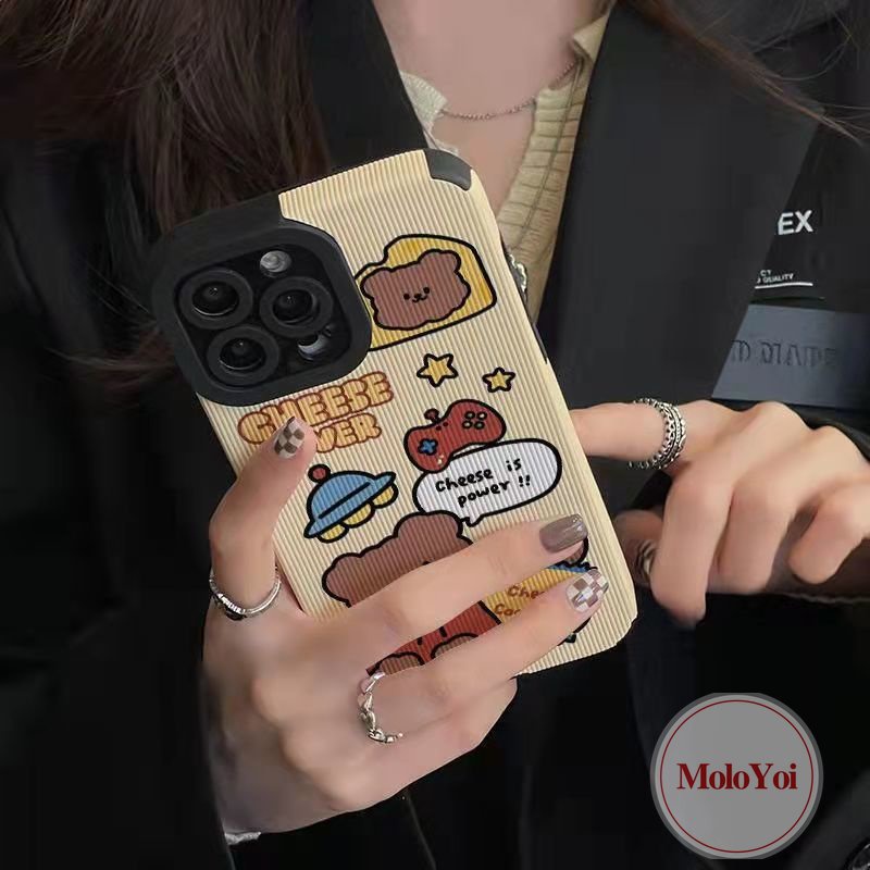 Ins Lucu Kartun Beruang Ponsel Case Kompatibel Untuk IPhone 11 Pro Max 7Plus XR X XS Max7 8 Plus 11 13 12 14 Pro Max Silikon Lembut Shockproof Mewah Tekstur Kulit Tpu Cover